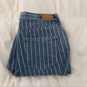 american eagle striped mom jean